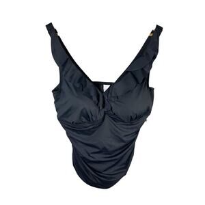 Lauren Ralph Lauren Black Padded Ruffle V Neck Tankini Swim Size 18W